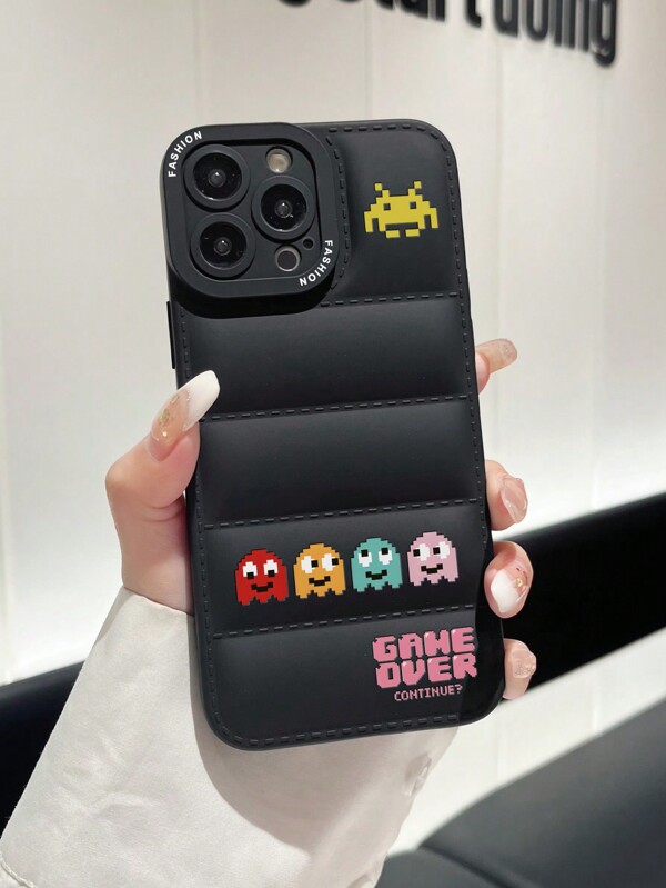 1pc Fashion Anti-Knock Protective Phone Case With Down Jacket & Game Icon Print, Compatible With Apple, Redmi Series Waterproof Shockproof Anti-Fall Scratch Resistant