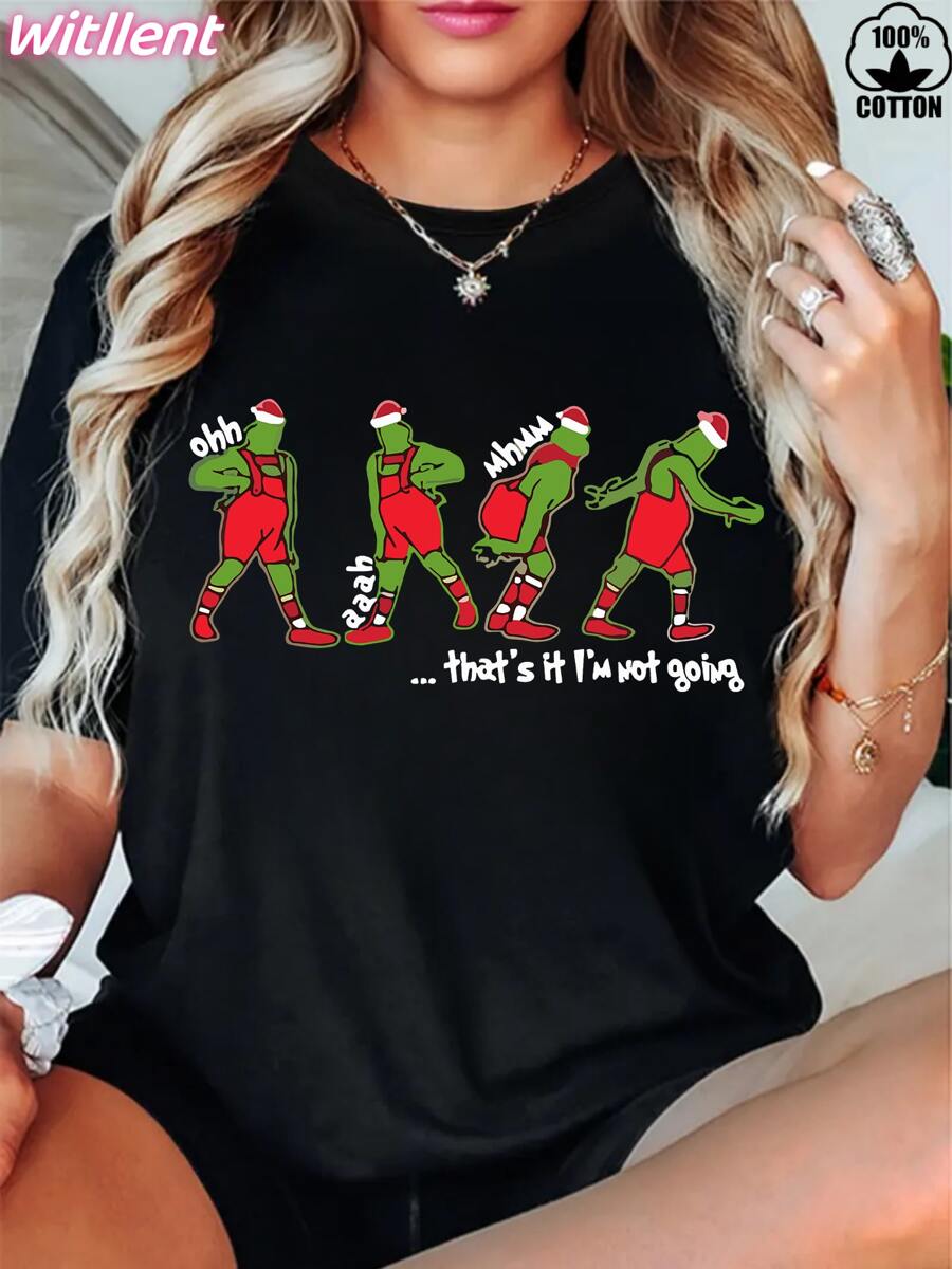 Witllent Women's 100% Cotton That's It I'm Not Going T-Shirt, Women's Christmas 220g Heavy Cotton T-Shirt (1 PC) - 黑色 - 查看 1