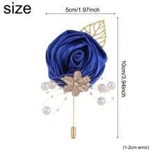 男士金叶与优雅仿珍珠缎面玫瑰藏蓝色翻领花朵婚礼西装胸针配饰 XH1107 情人节配饰 - 胸花 - 查看 7