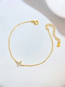 ESBERRY 1件极简四叶草锆石S925纯银手链，轻盈奢华珠宝礼品，派对礼物，生日礼物，约会必备 - 四葉草手鍊 - 查看 5