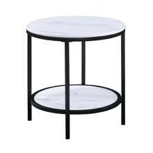 1pc Modern Round Faux Marble End Table With Storage Shelf Black Finish Living Room Wooden Furniture,Nestify