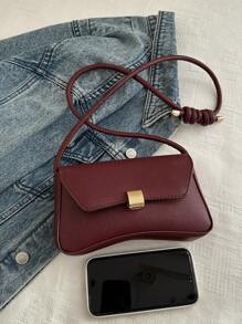 Fashionable Solid Color Retro Baguette Minimalist Underarm Women Shoulder Bag - Burgundy - View 7