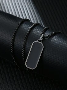 1 件时尚矩形不锈钢黑漆项链吊坠男士适合日常佩戴 - 彩色 - 查看 4