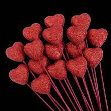 10pcs Glitter Foam Heart Sticks, Suitable For Mother's Day, Vase Decor, Birthday Party, Cake Decor, Wedding Bouquet