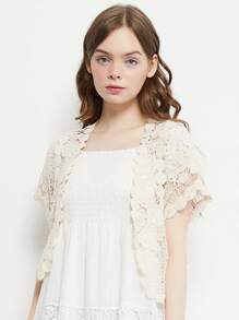 Women's Lace Shrugs Short Sleeve Crop Bolero Open Cardigans For Wedding Evening Dresses - White - View 6