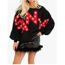 Women Cute Sweatshirts Christmas Nutcracker Letter Print Long Sleeve Pullovers Casual Fall Workout Tops Streetwear - 混合顏色 - 查看 1