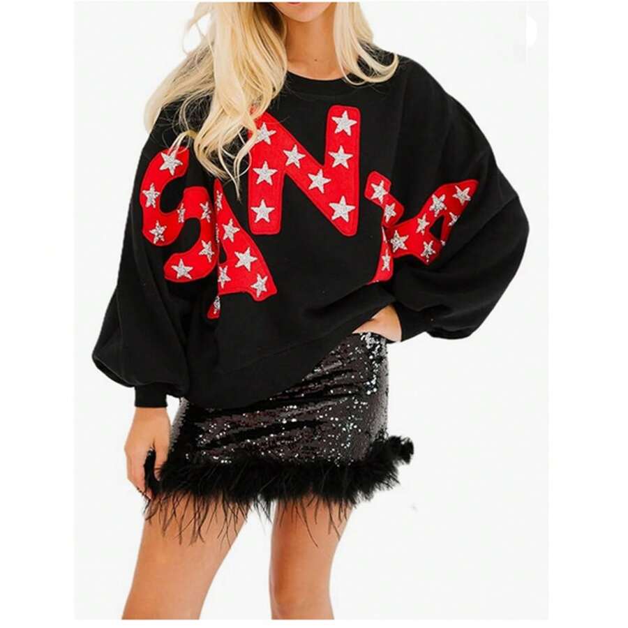Women Cute Sweatshirts Christmas Nutcracker Letter Print Long Sleeve Pullovers Casual Fall Workout Tops Streetwear - 混合顏色 - 查看 1