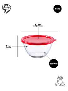Kit 4 Oval Glass Dishes With Lid Luxy Lebianco 1050ml Style And Practicality For Serving Elegant Dishes And Storing Fresh Food - 無色 - 查看 6