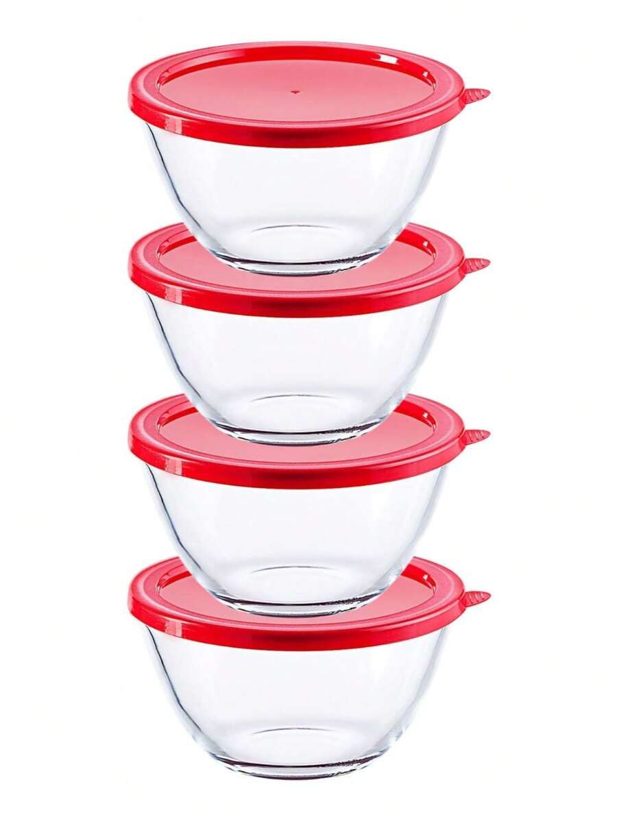 Kit 4 Oval Glass Dishes With Lid Luxy Lebianco 1050ml Style And Practicality For Serving Elegant Dishes And Storing Fresh Food - 無色 - 查看 1