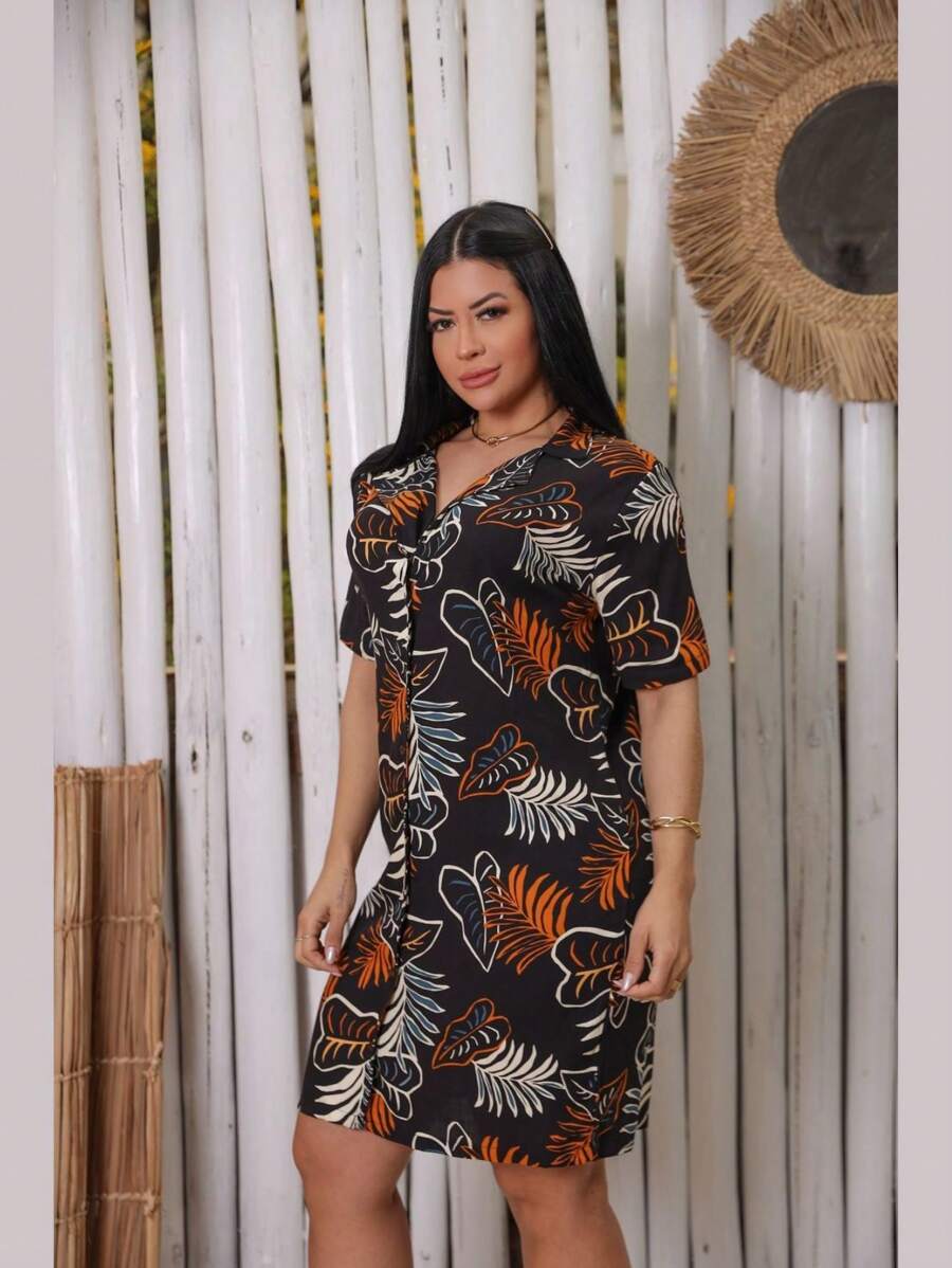 Women's Prime Polo Neck Printed Dress - Rỉ Nâu - Xem 1