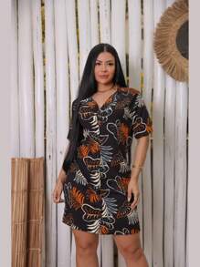 Women's Prime Polo Neck Printed Dress - Rỉ Nâu - Xem 3