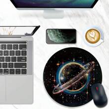 1pc Cute Astronaut & Moon Design Round Mouse Pad With Non-Slip Rubber Base, Small Mini Travel Mouse Pad Suitable For Wireless Computer Laptop, Office Desk Accessories - Multicolor - View 10
