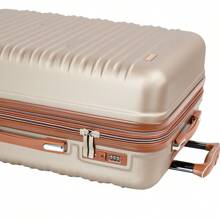 Set di 3 valigie da 20+24+28 pollici, marchio europeo, design francese, in materiale ABS, espandibili, con ampia capacità, ruote silenziose, serratura di sicurezza, impermeabili, resistenti all'usura, garanzia di 1 anno, essenziali per il viaggio, must-have per le vacanze, decorazioni eleganti, basics di moda, leggere e confortevoli, regalo speciale per la famiglia, prodotto top, contrasto di colori luminosi primavera/estate, adatto per uomini e donne, valigia da cabina per compagnie low-cost - Champagne - Visualizzare 6
