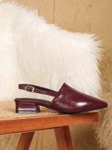 Giày sandal đế thấp màu nâu hạt dẻ trơn cho nữ, giày mũi nhọn thanh lịch, giày đế bằng đa năng cho hoạt động ngoài trời thường ngày - Màu Đỏ Sâu - Xem 4