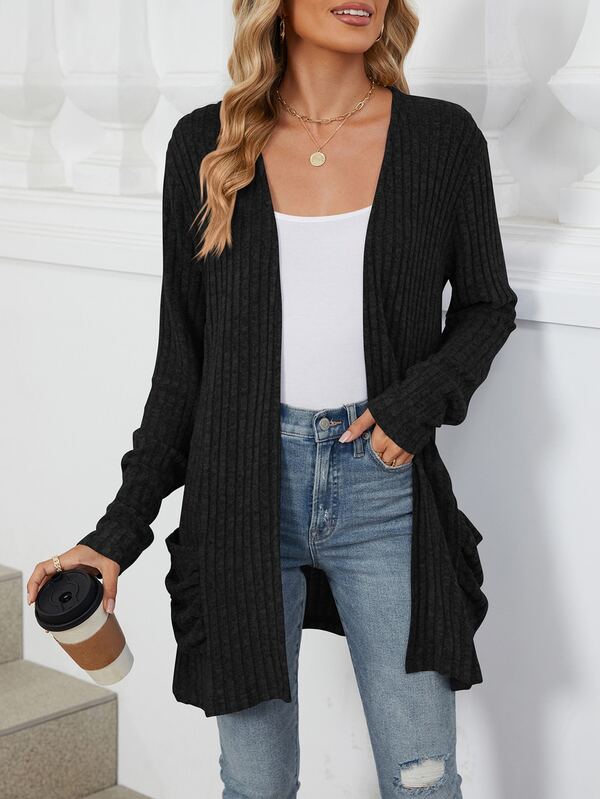 Cardigan in maglia a tinta unita con tasche, manica lunga, nuovo arrivo per la collezione autunno/inverno per donna