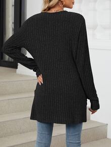 Women's Solid Color Pocket Long Sleeve Cardigan Sweater, New Autumn/Winter Collection - Black - View 2