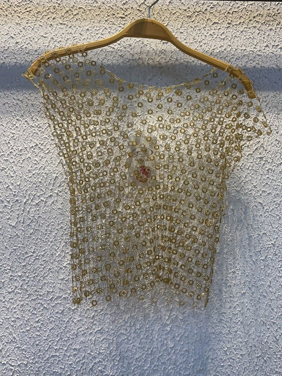 Cropped Top Blouse In Fishnet Mesh With Rhinestone Crystals (China Factory) - 黃色 - 查看 1