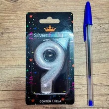 2 Number Birthday Candles Silver Glitter Shine - 19/91 años - Ver 7