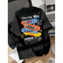 Skates Street Vibe Oversized T-Shirt (BACK) Men Women Cotton Shirt Reinforced Stitching Unisex StreetWear - 黑色 - 查看 1