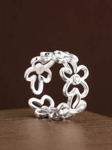 1 st. S925 Sterling Zilveren Holle Bloem Strass Verstelbare Open Ring, INS Minimalistische Chic Veelzijdige Unieke Zilveren Ring Voor Vrouwen
