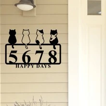 1 Piece Metal Four Cute Cats Pattern Address Door Plate, Cartoon Aesthetic Wall Decoration, Outdoor Doorway Sign, Residence Living Room Office Decoration, Ideal For Valentine's Day, Christmas Gift, Personalized Gift