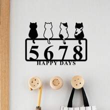 1 Piece Metal Four Cute Cats Pattern Address Door Plate, Cartoon Aesthetic Wall Decoration, Outdoor Doorway Sign, Residence Living Room Office Decoration, Ideal For Valentine's Day, Christmas Gift, Personalized Gift