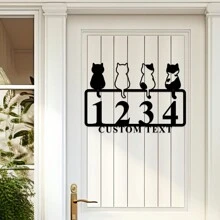 1 Piece Metal Four Cute Cats Pattern Address Door Plate, Cartoon Aesthetic Wall Decoration, Outdoor Doorway Sign, Residence Living Room Office Decoration, Ideal For Valentine's Day, Christmas Gift, Personalized Gift