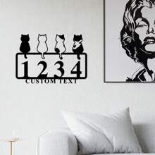 1 Piece Metal Four Cute Cats Pattern Address Door Plate, Cartoon Aesthetic Wall Decoration, Outdoor Doorway Sign, Residence Living Room Office Decoration, Ideal For Valentine's Day, Christmas Gift, Personalized Gift