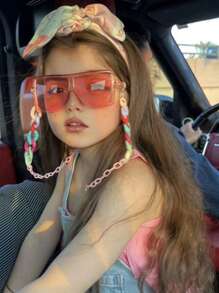 女孩著色鏡片太陽眼鏡和太陽眼鏡鏈 - 粉色 - 查看 3