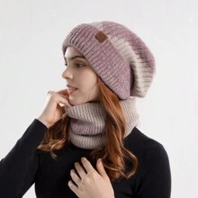 2 Pieces Knitted Soft And Fleece Bib 2 Pieces Knitted Hat And Scarf Slouchy Beanie Hat Set Women's Fashion Knitted Hat Soft Cold Beanie Scarf Set