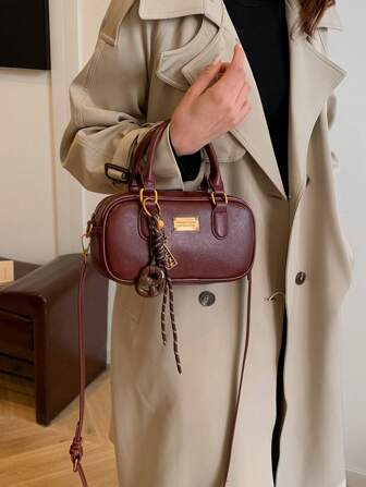 Included Plushie Decorative Crossbody Bag, Large Capacity Soft Leather Boston Tote, Versatile For Work & Travel, Autumn/Winter New Arrival