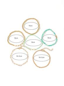 Bộ 6 vòng tay hạt CCB thời trang, vòng tay chuỗi kẹp giấy ngọc trai giả - Vàng - Xem 6