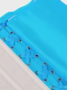 Underbust Corsets For Women,Corset Belt Tummy Control Lace Up Satin Corset,Under Boob Corset Women's Lingerie & Shapewear - 海藍色 - 查看 7