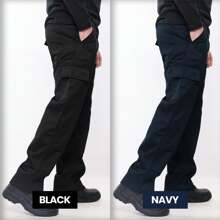 BWM Polycotton Mens Cargo Trousers, Black & Navy In Waist 28-52 Long Leg 33" - Navy Blue - View 2