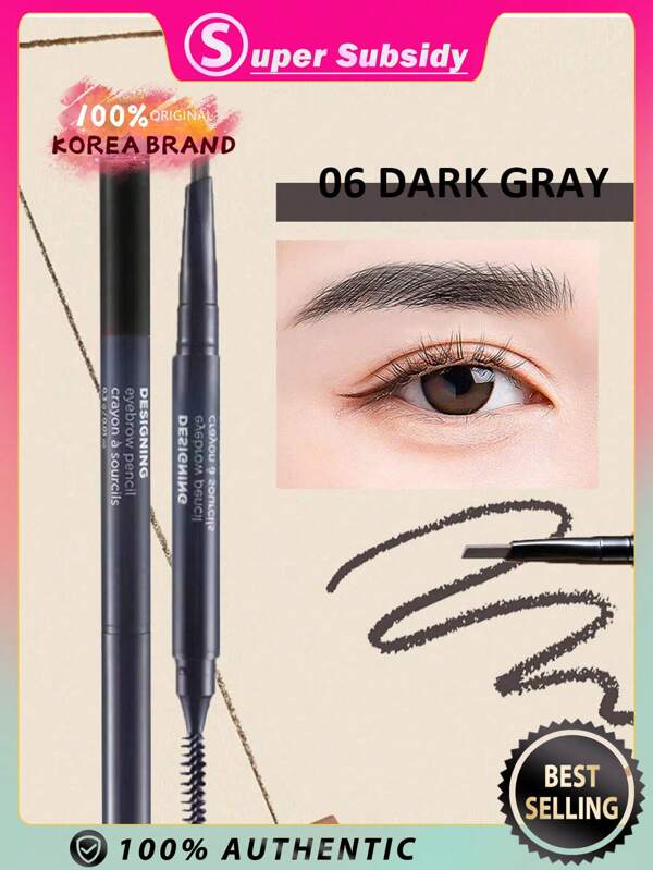 The Face Shop FMGT Designing Eyebrow Pencil, 06 Dark Gray, Long-Lasting, Budge-Proof Formula, Deeply Pigmented, Blendable Formula, Stays On All Day, Korea Cosmetics, K- Beauty Gift