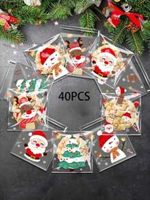 40/80 件圣诞糖果袋 - 一次性自封 OPP 糖果和饼干袋，带有节日卡通图案，适合节日礼物 - 多色 - 查看 9