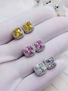 1 对魅力方晶锆石耳钉女士适合派对订婚周年纪念珠宝情人节礼物 - 1# - 查看 2