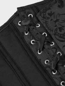 Underbust Corsets For Women,Corset Belt, Women's Floral Jacquard Lace Up Under Boob Corset Slimmer Body Shaper - màu đen - Xem 8