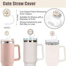 1 st. 40oz 30 oz acryl rietje dop, imitatie parel stof dop, glanzende imitatie parel bont afdekking, cartoon siliconen stof afdekking, beker accessoires, vakantie cadeau, verjaardagscadeau