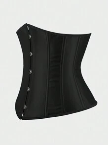 Underbust Corsets For Women,Corset Belt Tummy Control Lace Up Satin Corset,Under Boob Corset Women's Lingerie & Shapewear - 黑色 - 查看 3