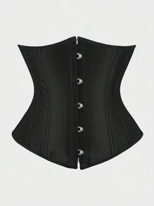 Underbust Corsets For Women,Corset Belt Tummy Control Lace Up Satin Corset,Under Boob Corset Women's Lingerie & Shapewear - 黑色 - 查看 2