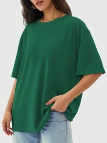 Speed mate Sommer Trainings Damen lässiges oversized T-Shirt Weihnachtsgrün Rundhals-Ausschnitt Kurzarm Basic Trainings-Top