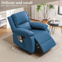 KORSER Recliner Chair,360° Swivel Rocking Recliner Chair For Adults, Compact Upholstered  Chair For Small Spaces,Living Room Chair With Side Pockets,Peacock Blue