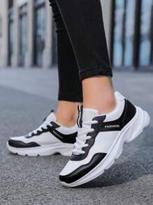Lightweight Women's Leather Casual Sneakers, Lace-Up Low-Top Athletic Shoes, Suitable For Outdoor Activities - White and Black - View 2