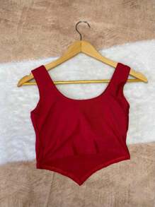 Copped Corset With Thick Straps, V-Neck, Premium Suplex Fabric - Spring/Summer 2024 Trend!* - 紅色 - 查看 1