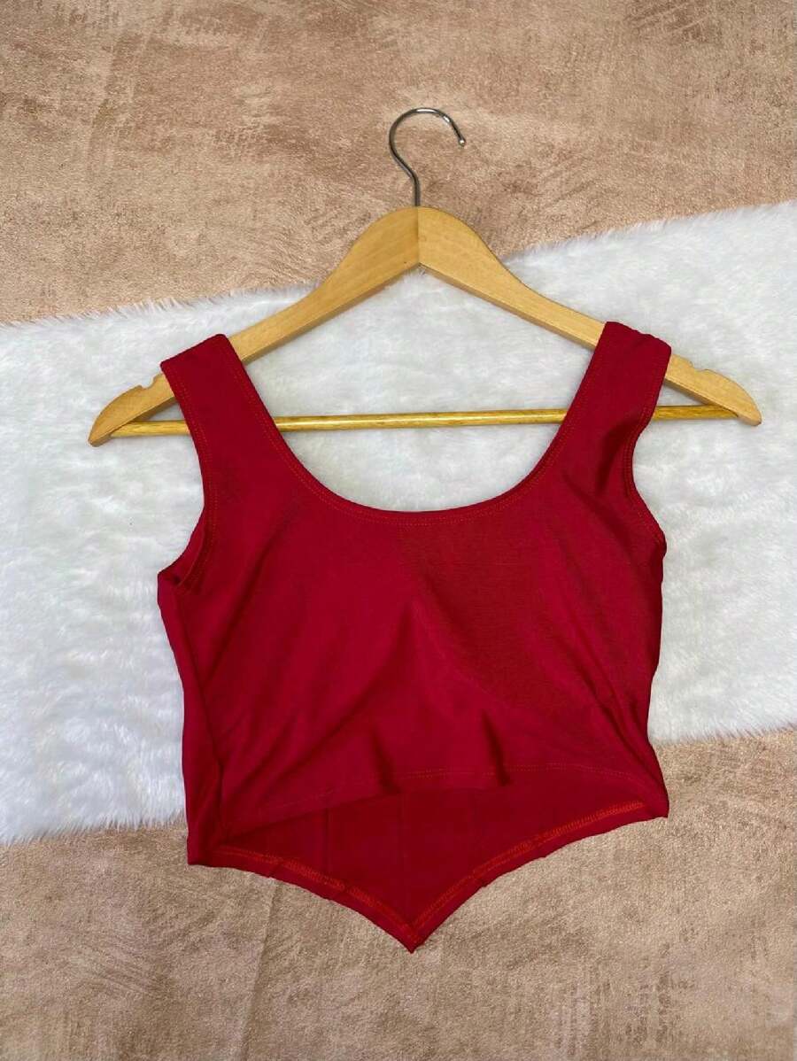 Copped Corset With Thick Straps, V-Neck, Premium Suplex Fabric - Spring/Summer 2024 Trend!* - 紅色 - 查看 1