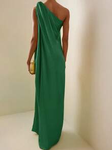 Elegant Sleeveless One Shoulder Slit Hem Solid Color Long Formal Dress