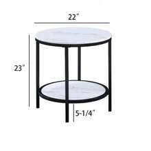 1pc Modern Round Faux Marble End Table With Storage Shelf Black Finish Living Room Wooden Furniture,Nestify