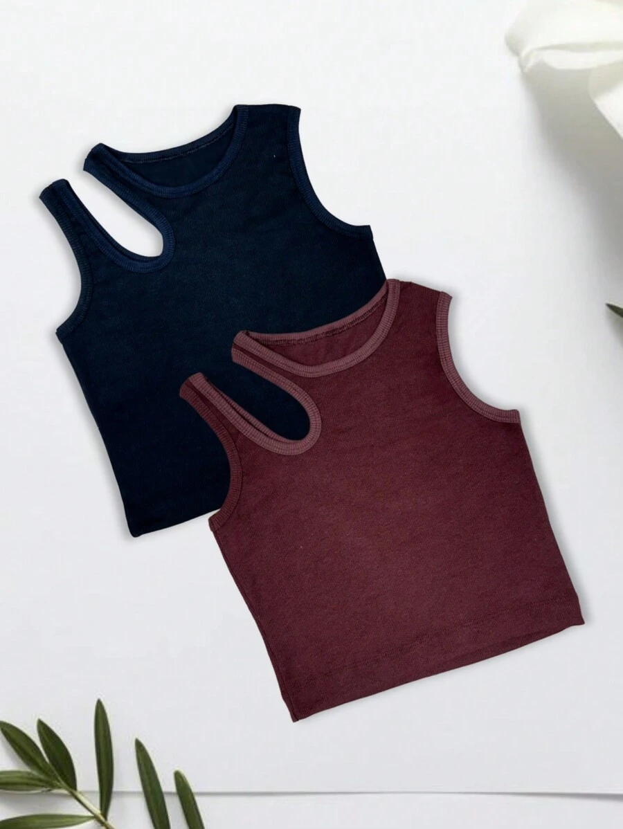 Women's Ribbed Crop Top High Quality Women's Low-Cut Ribbed Blouse - 黑咖啡 - 查看 1