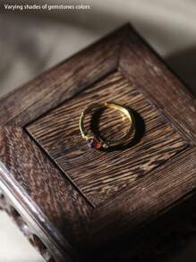 1 pieza Anillo solitario de berilo y circonita chapado en oro de 18 K sobre plata de ley 925, diseño minimalista, delicado y elegante para mujer, excelente para uso diario, regalo, fiestas y eventos